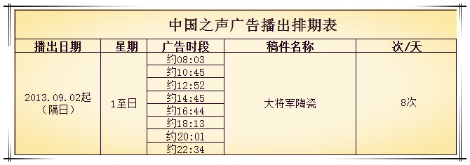 中央電臺 中國之聲欄目時間播放表
